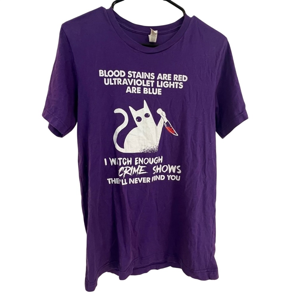 Bella Canvas Purple‎ Halloween Cat T-Shirt Short Sleeve Size Medium